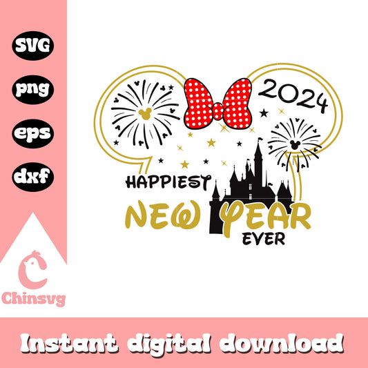 Minnie happiest new year ever 2024 svg, minnie ears svg, castle disney svg