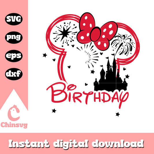 Minnie head Birthday svg, minnie mouse head svg, disney castle svg