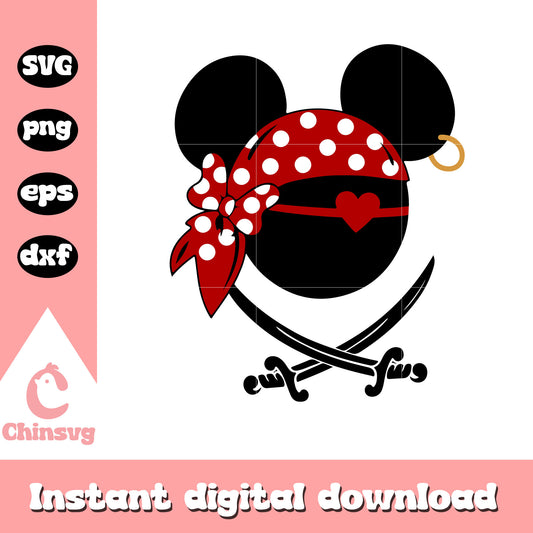 Minnie head Pirate svg, minnie mouse pirate, minnie mouse head svg