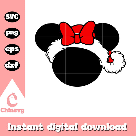 Minnie head black santa hat christmas svg, minnie mouse head​ svg