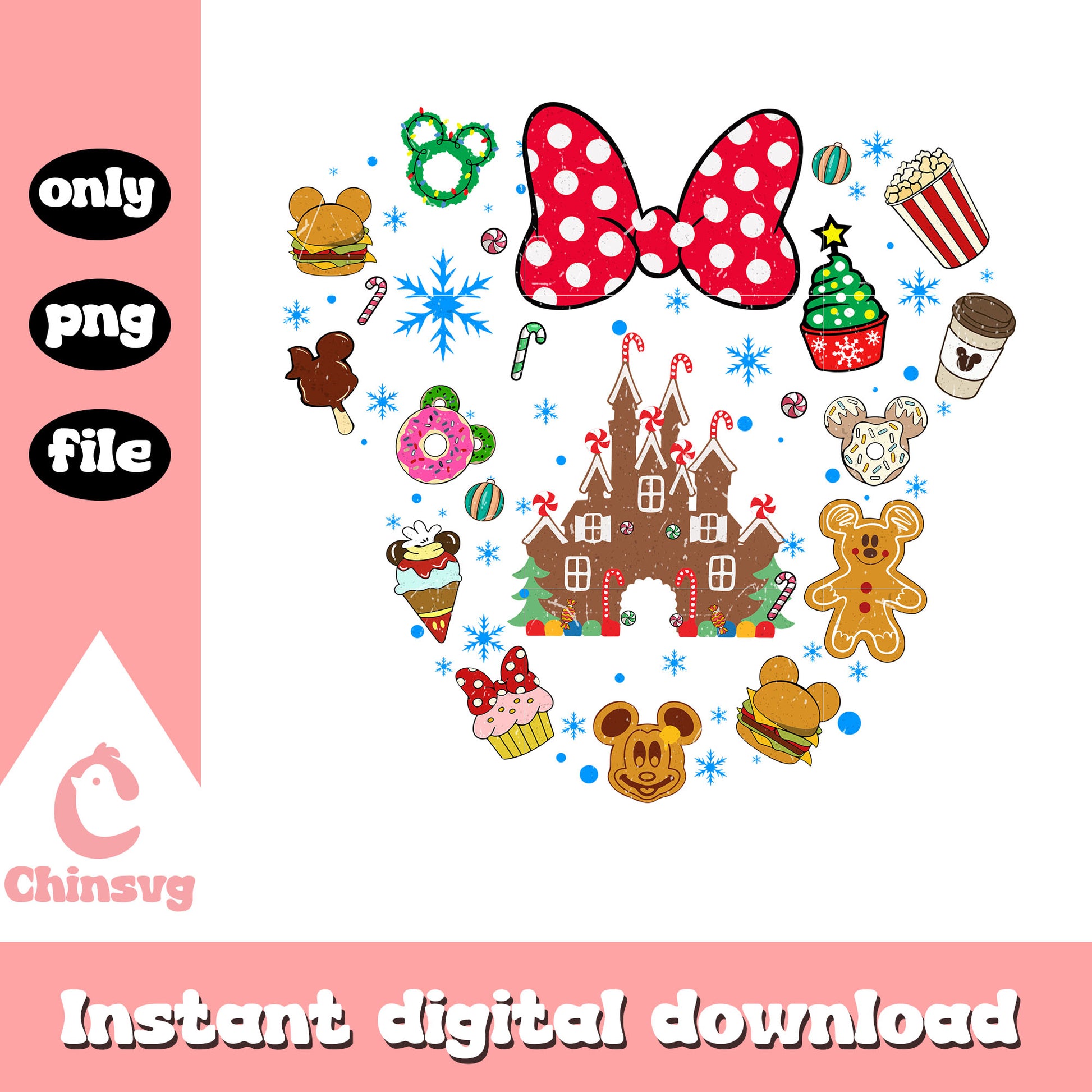 Minnie head christmas caslte png, disney christmas day parade png