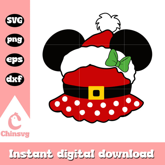 Minnie head christmas dress svg, christmas outfits svg