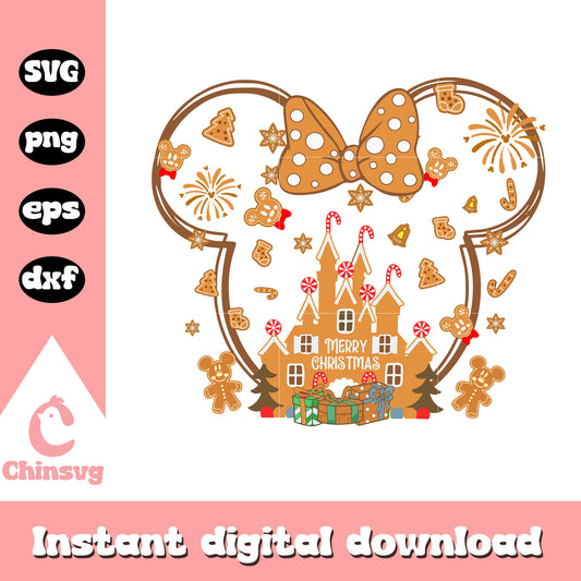 Minnie head cookie merry christmas svg, minnie gingerbread cookies​ svg