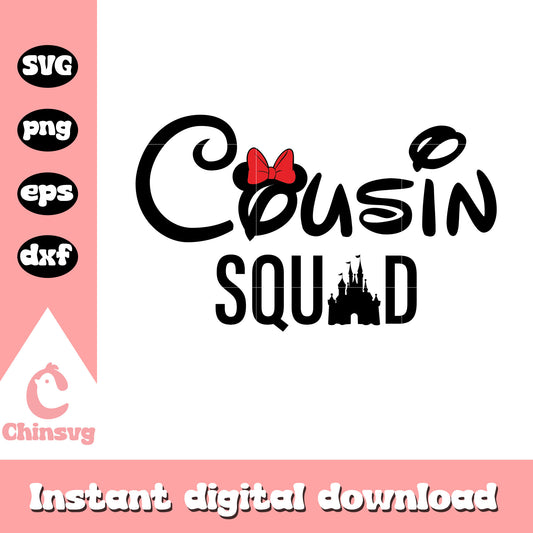 Minnie head cousin squad svg, disney castle svg, minnie mouse svg