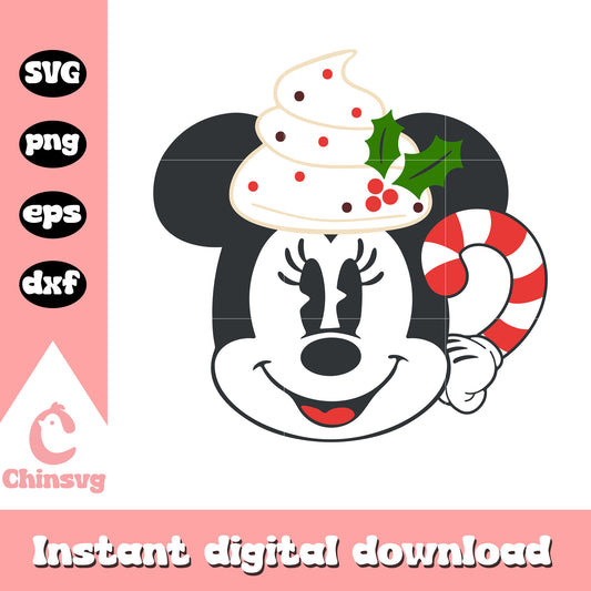 Minnie head cupcake design svg, christmas desserts svg