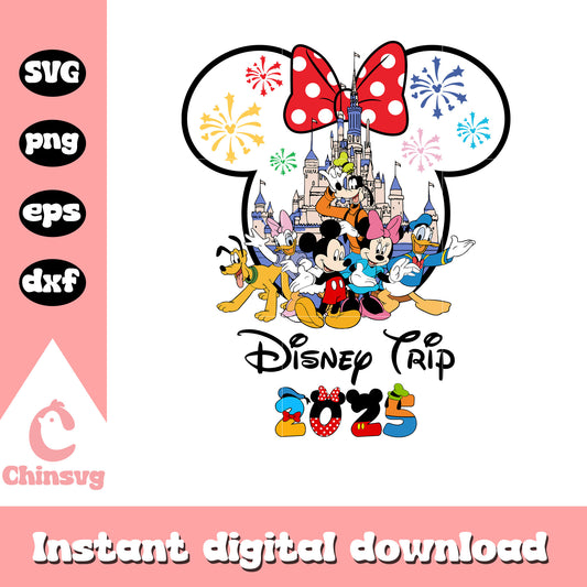 Minnie head disney friends disney trip 2025 svg, disney world trip svg