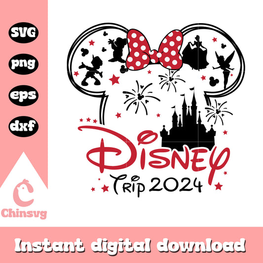 Minnie head disney trip 2024 svg, minnie mouse head svg