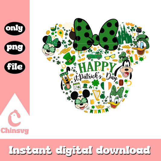Minnie head doodle happy patrick day png, saint patricks day fact png