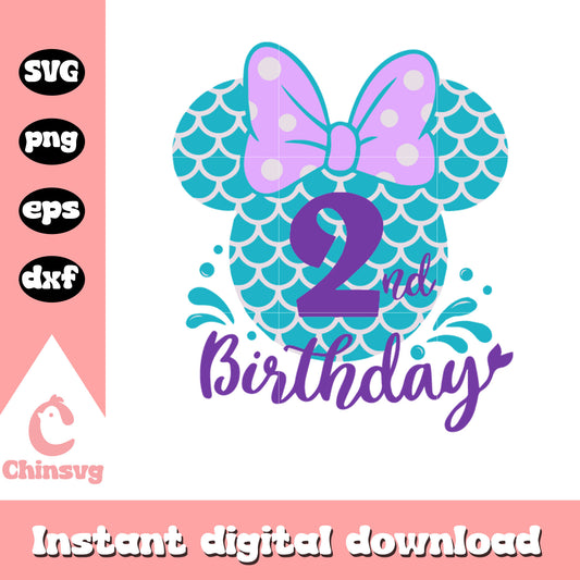 Minnie head fin 2nd birthday svg, minnie svg, birthday svg