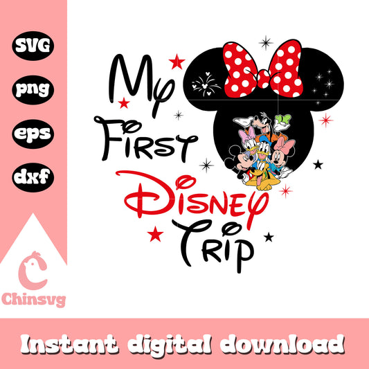 Minnie head friends my first disney trip svg, minnie mouse head svg