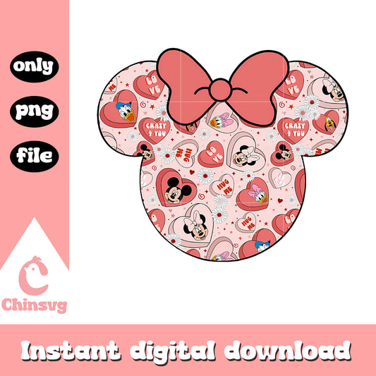 Minnie head heart shape valentine png, mouse couple png