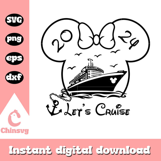 Minnie head let's cruise 2024 svg, minnie head svg, disney cruise svg