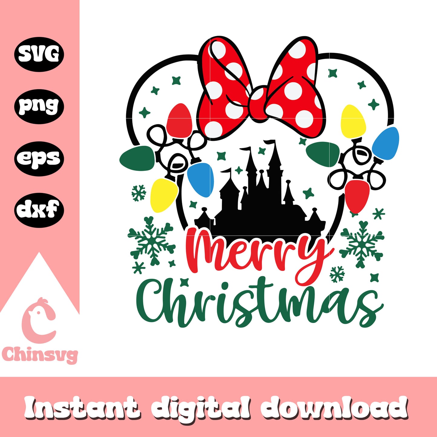 Minnie head merry christmas svg, christmas disney ears svg