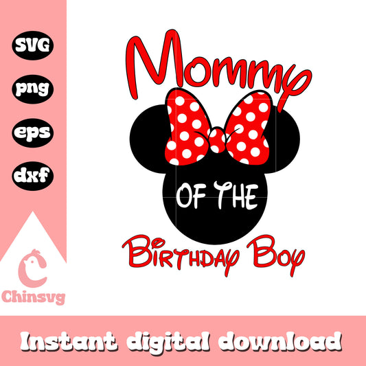 Minnie head mommy of the birthday boy svg, minnie head svg