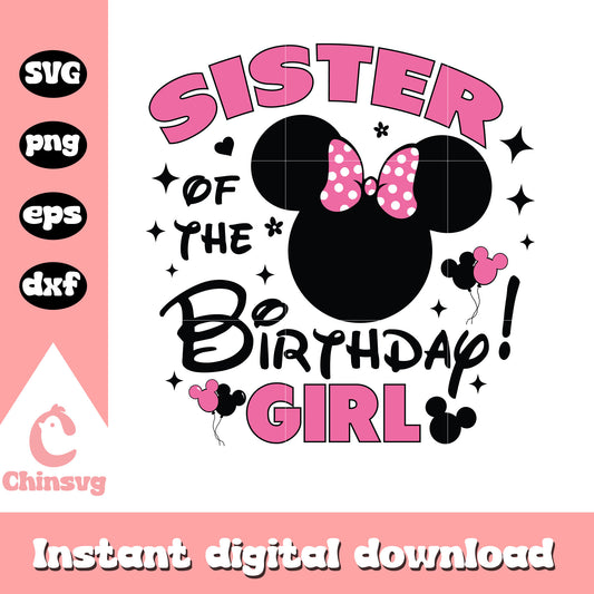 Minnie head pink sister of the birthday girl svg, minnie mouse svg