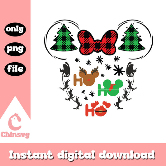 Minnie head plaid ho ho ho christmas png, minnie christmas png