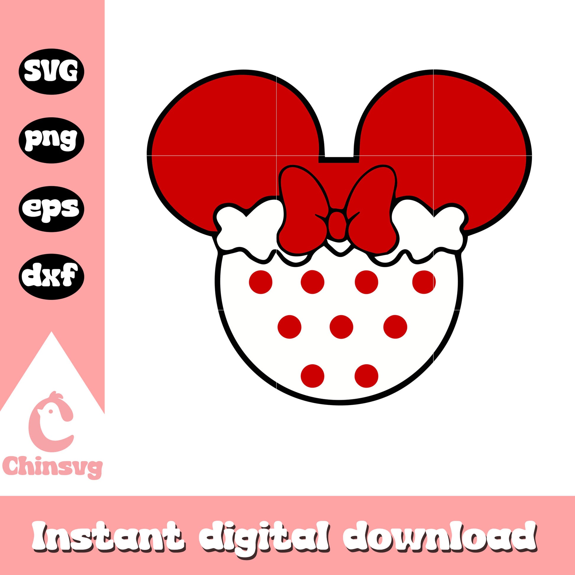 Minnie head polka dots design svg, minnie head svg