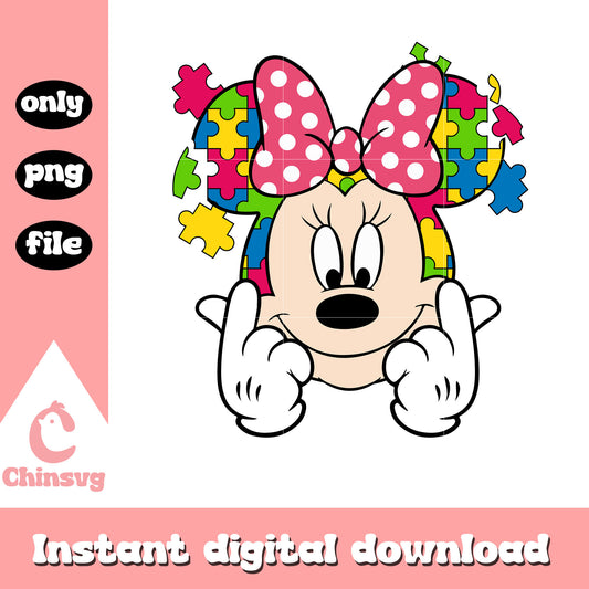 Minnie head puzzle autism png, autism awareness puzzle piece png