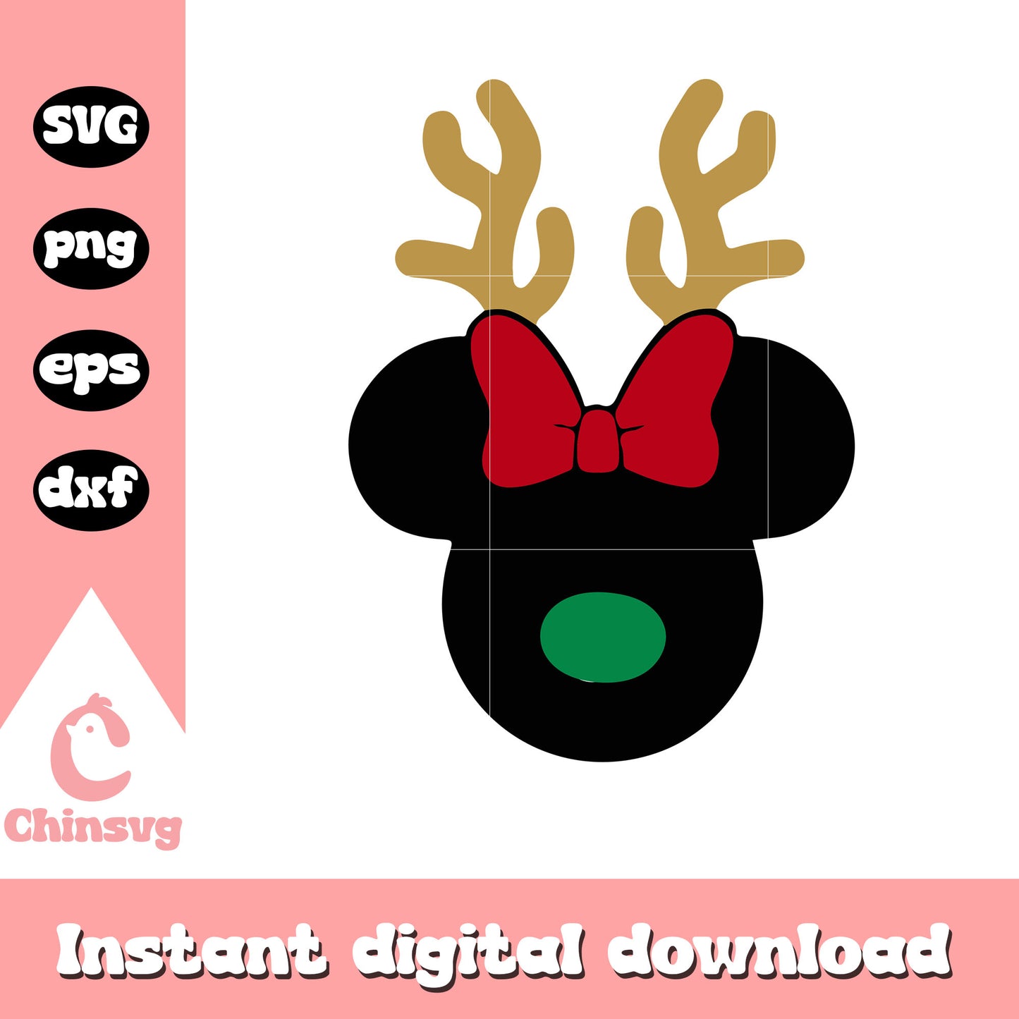 Minnie head reindeer christmas day svg, minnie mouse svg