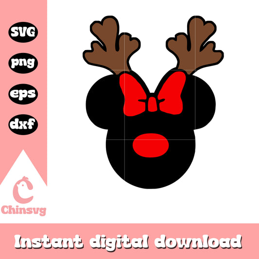 Minnie head reindeer deisgn svg, minnie christmas ears​ svg