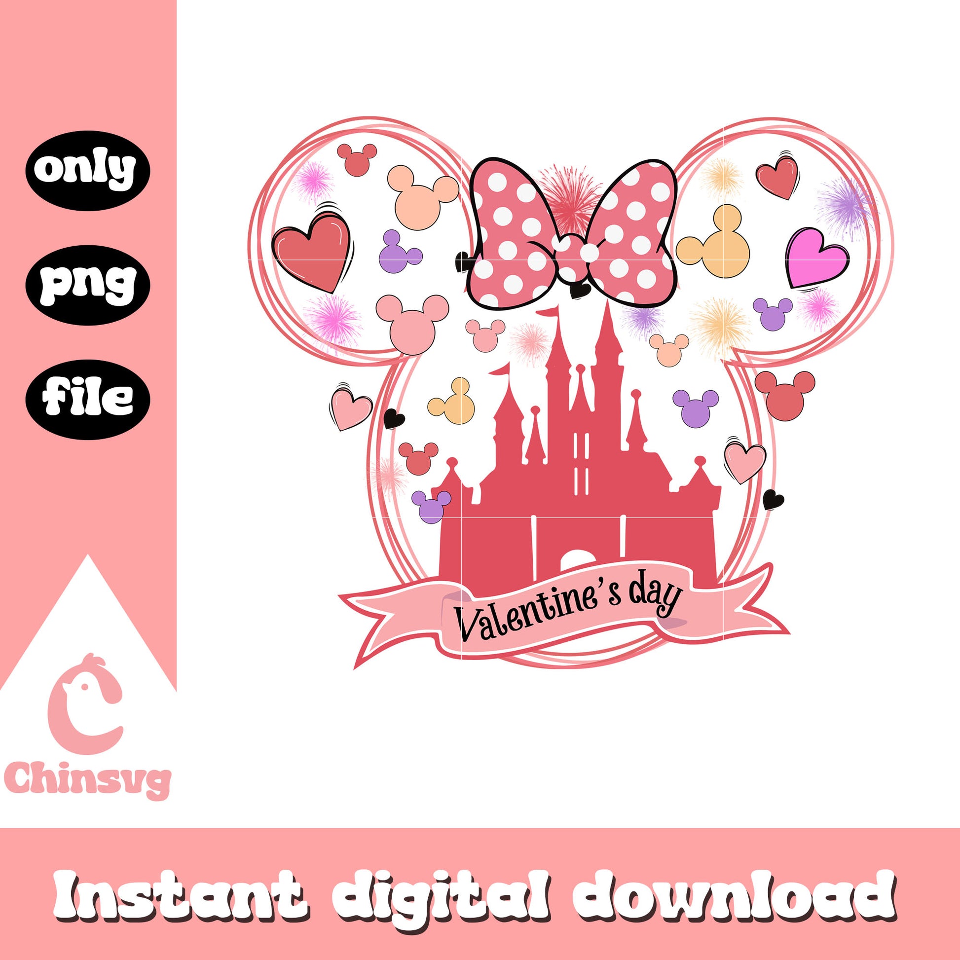 Minnie head valentine's day png, disney castle png, valentine png