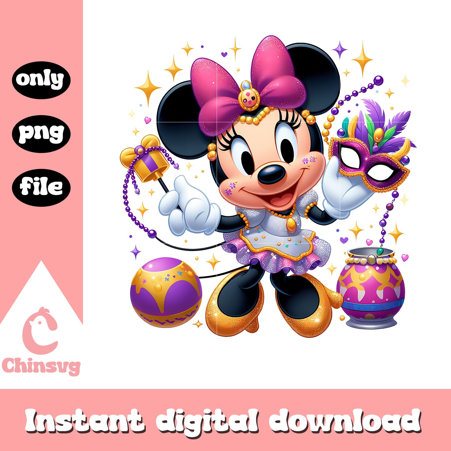 Minnie mardi gras decoration png, mardi gras world png, disney png