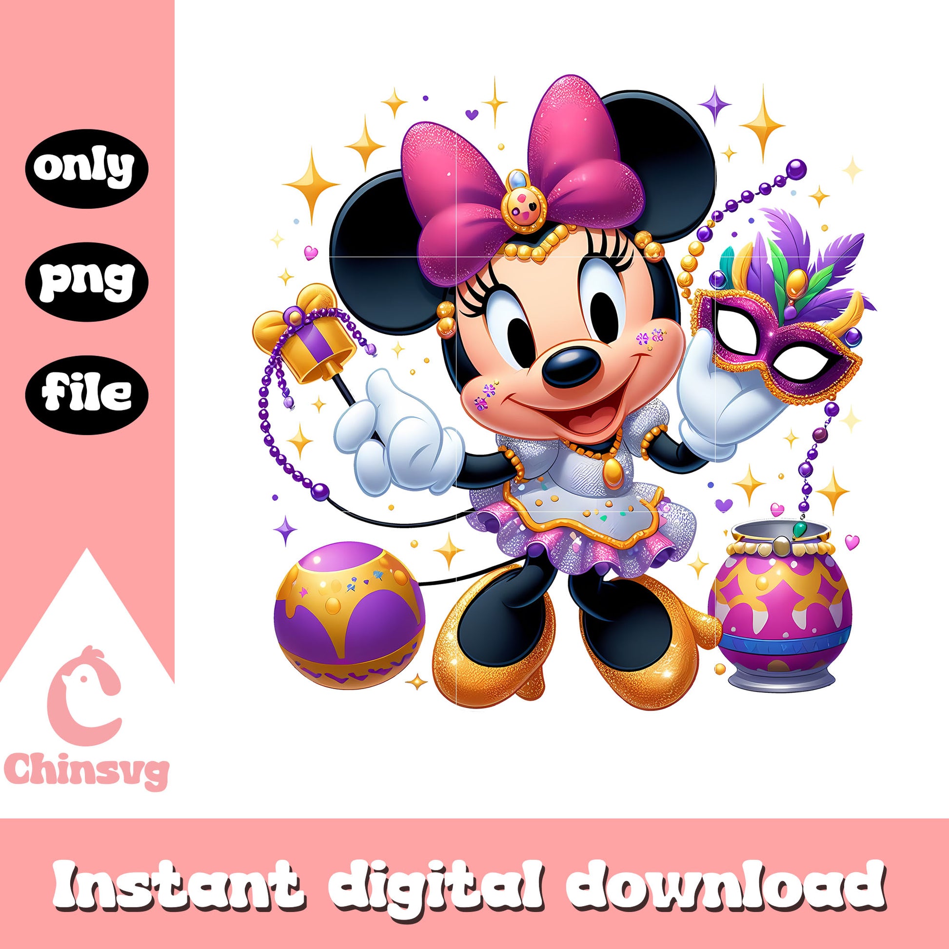 Minnie mardi gras decoration png, mardi gras world png, disney png