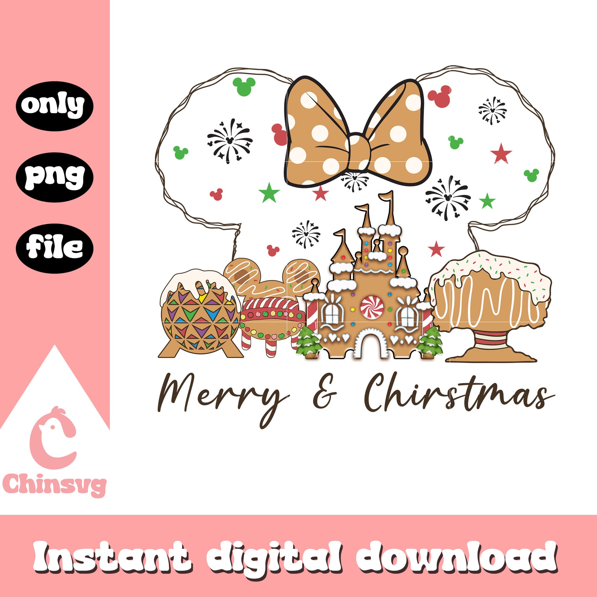 Minnie merry and christmas design png, disneyland png