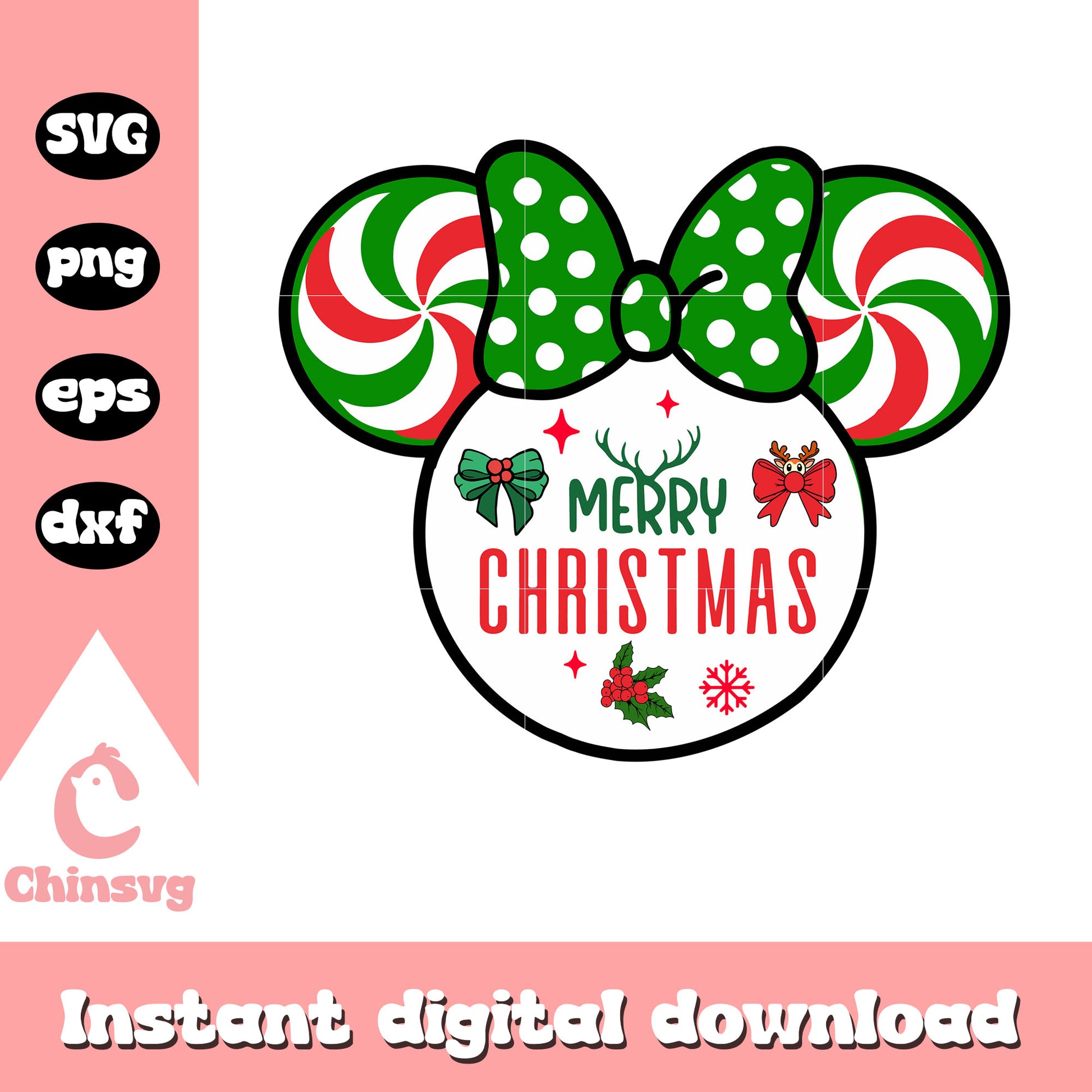 Minnie merry christmas design svg, minnie christmas svg