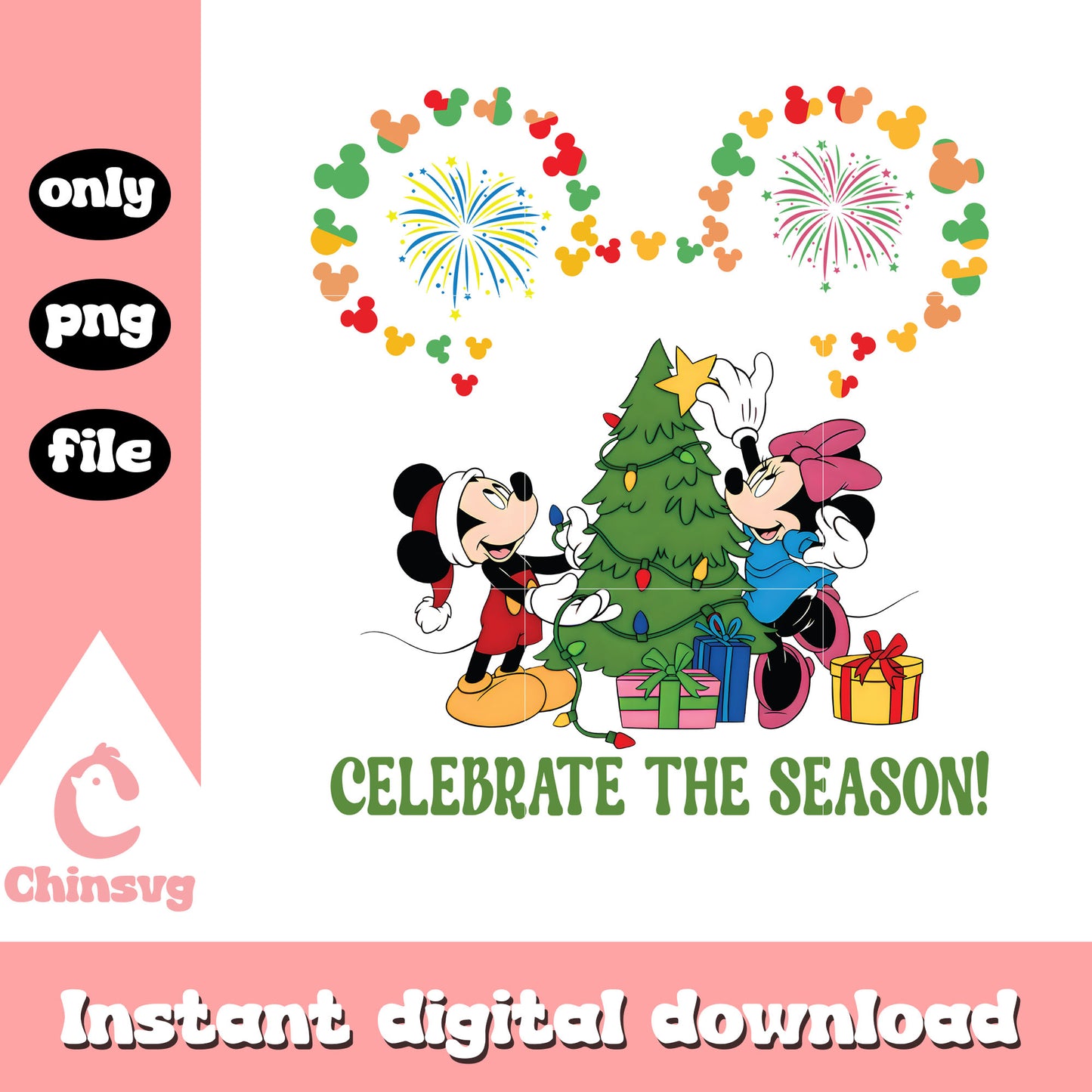 Minnie mickey celebrate the season png, christmas decorations png