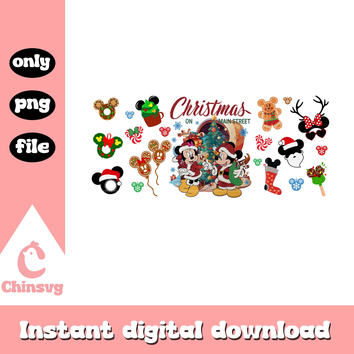 Minnie mickey christmas on main street clipart png, disney png