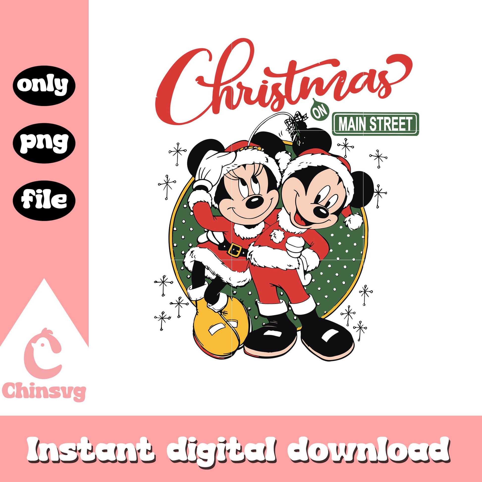 Minnie mickey couple christmas on main street png, noel disney png