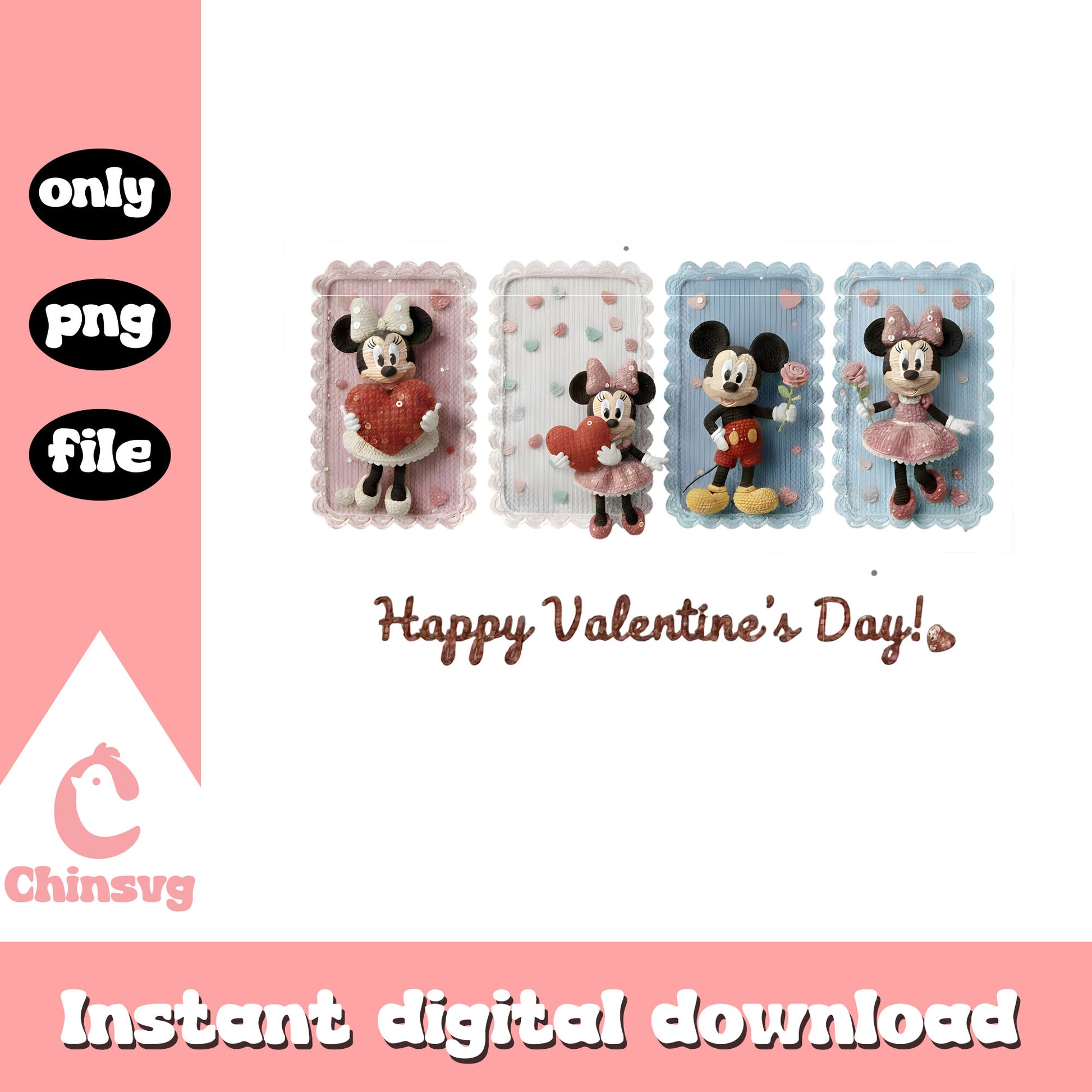 Minnie mickey hearts crochet png, disney valentine's day png