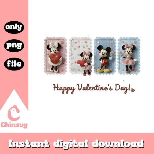 Minnie mickey hearts crochet png, disney valentine's day png