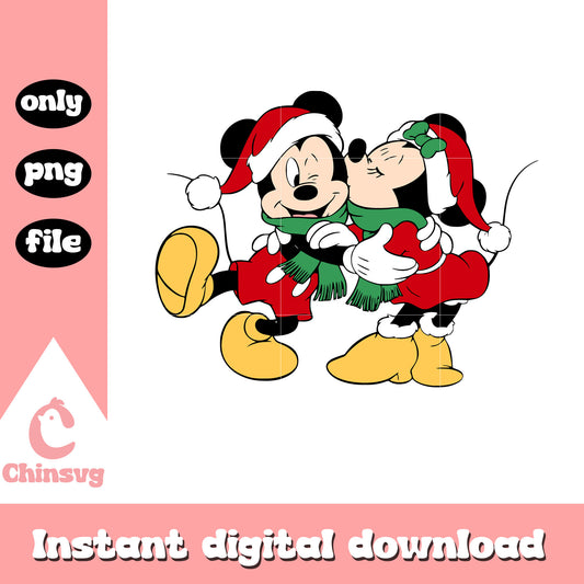 Minnie mickey kissing christmas png, mickey minnie christmas​ png