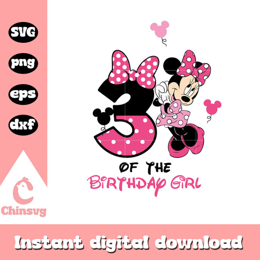 Minnie mouse 3rd of the birthday girl svg, minnie birthday svg