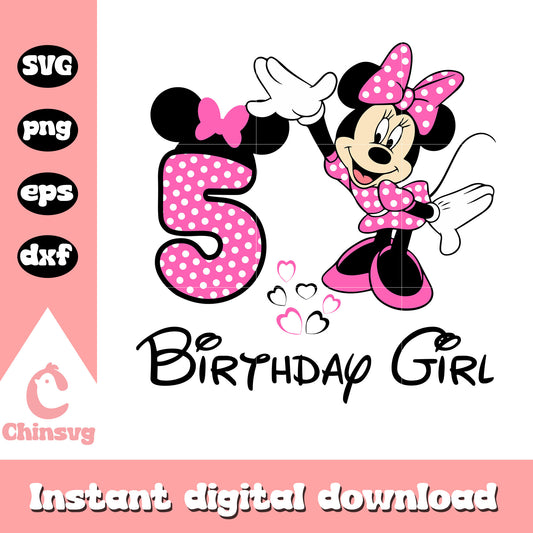 Minnie mouse 5th birthday girl svg, minnie mouse happy birthday​ svg