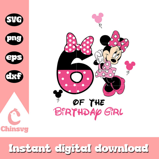 Minnie mouse 6th of the birthday girl svg, minnie birthday svg