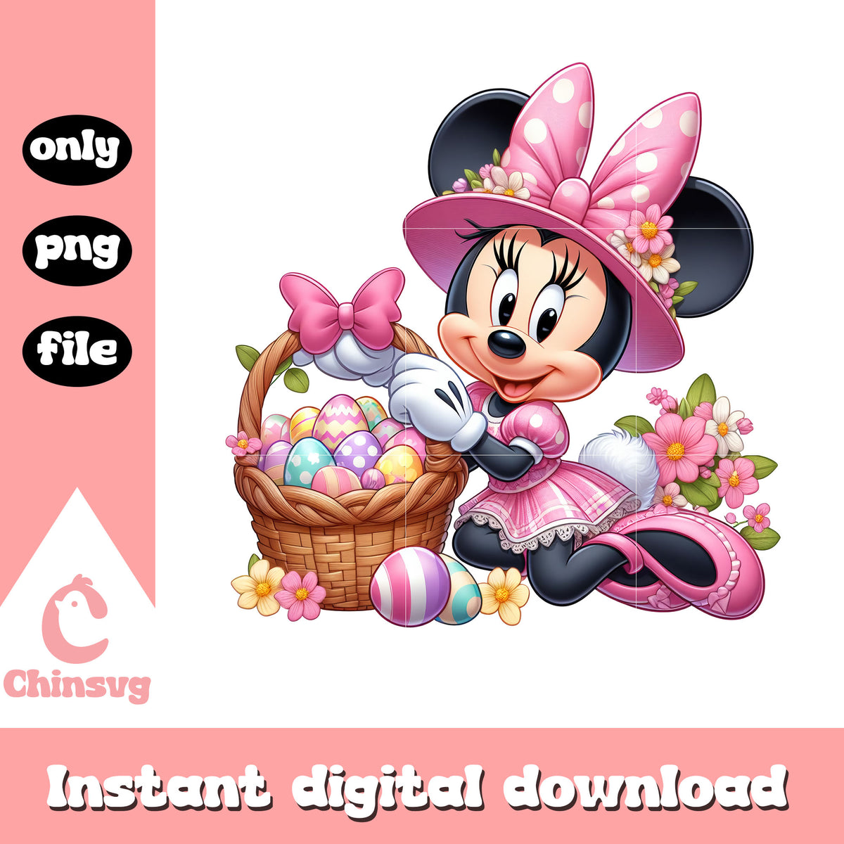 Minnie mouse and basket easter eggs png, easter eggs png, minnie png ...
