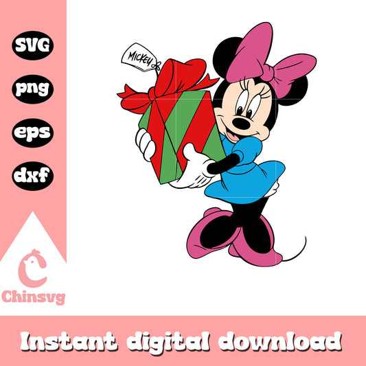 Minnie mouse and christmas present svg, christmas minnie mouse​ svg