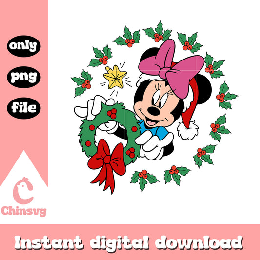 Minnie mouse and christmas wearth png, disney christmas decor png