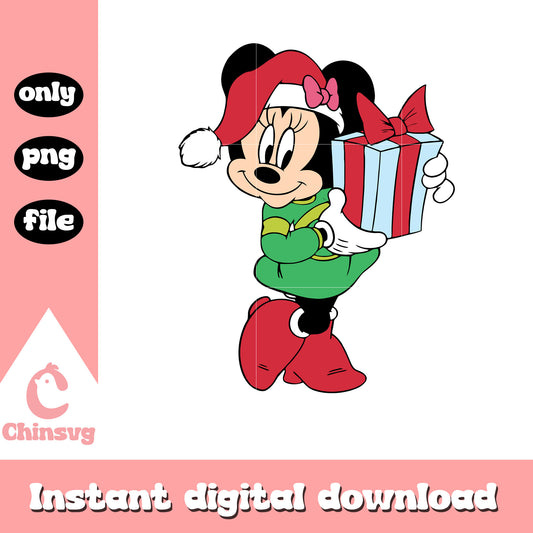 Minnie mouse and present christmas design png, minnie christmas​ png