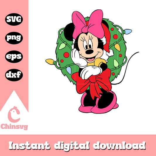 Minnie mouse and wreath christmas svg, minnie mouse christmas​ svg