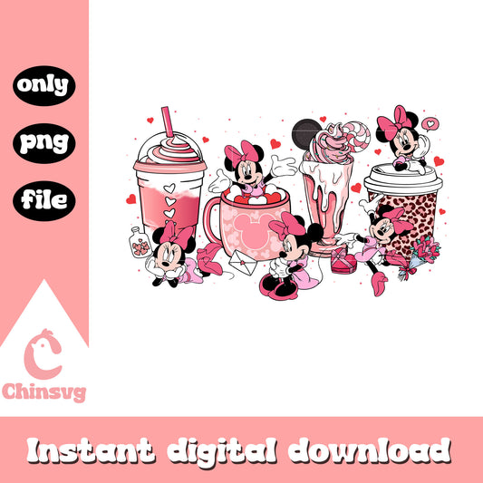 Minnie mouse coffee cup design png, minnie character png