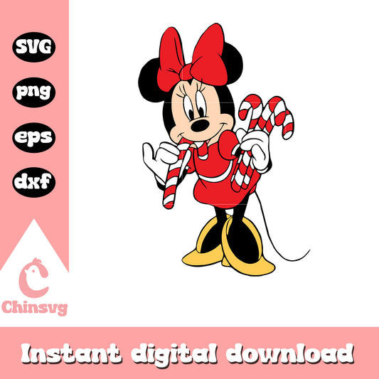 Minnie mouse eating christmas candy svg, minnie merry christmas​ svg