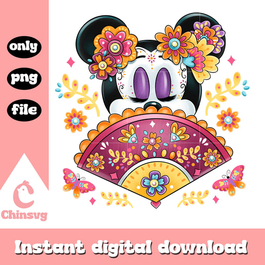 Minnie mouse face mexico design png, disney flower png