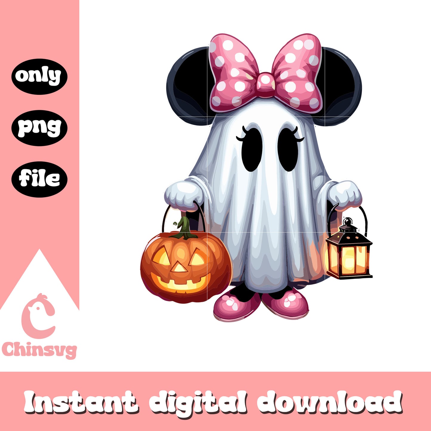 Minnie mouse ghost and pumpkin design png, minnie png