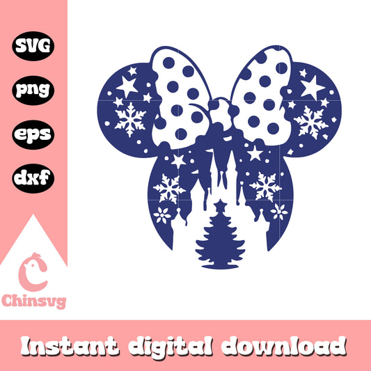 Minnie mouse head castle snow fall svg, minnie mouse christmas​ svg