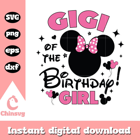 Minnie mouse head pink gigi of the birthday girl svg, disney svg