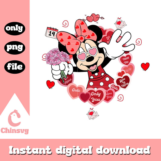 Minnie mouse heart glasses flower png, disney valentine png